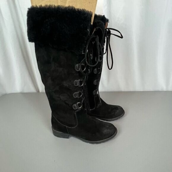 SOFFT WOMENS HIGH CALF SUEDE LACE UP BOOT BLACK SIZE 7M - Picture 1 of 12